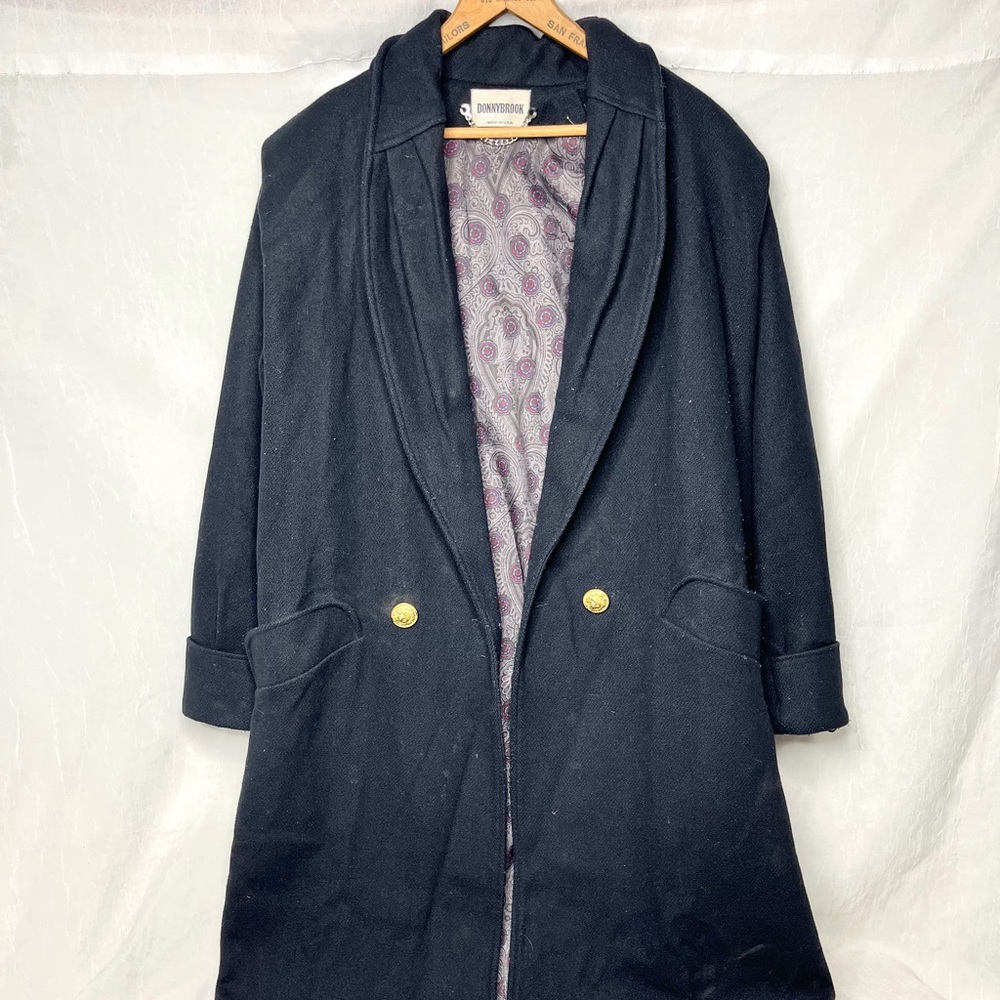 Vintage Donnybrook Wool Trench Coat Long Size 12 Black Luxury Heavy Made In USA